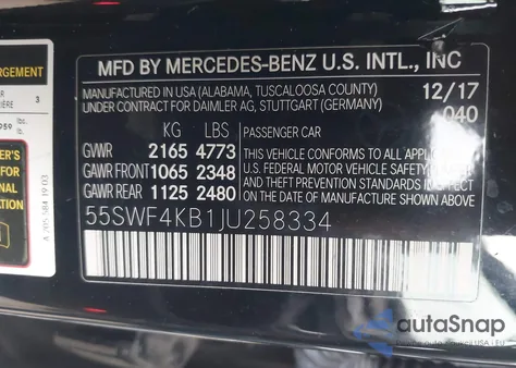 2018 Mercedes-Benz C 300 4Matic from USA, damaged, VIN 55SWF4KB1JU258334